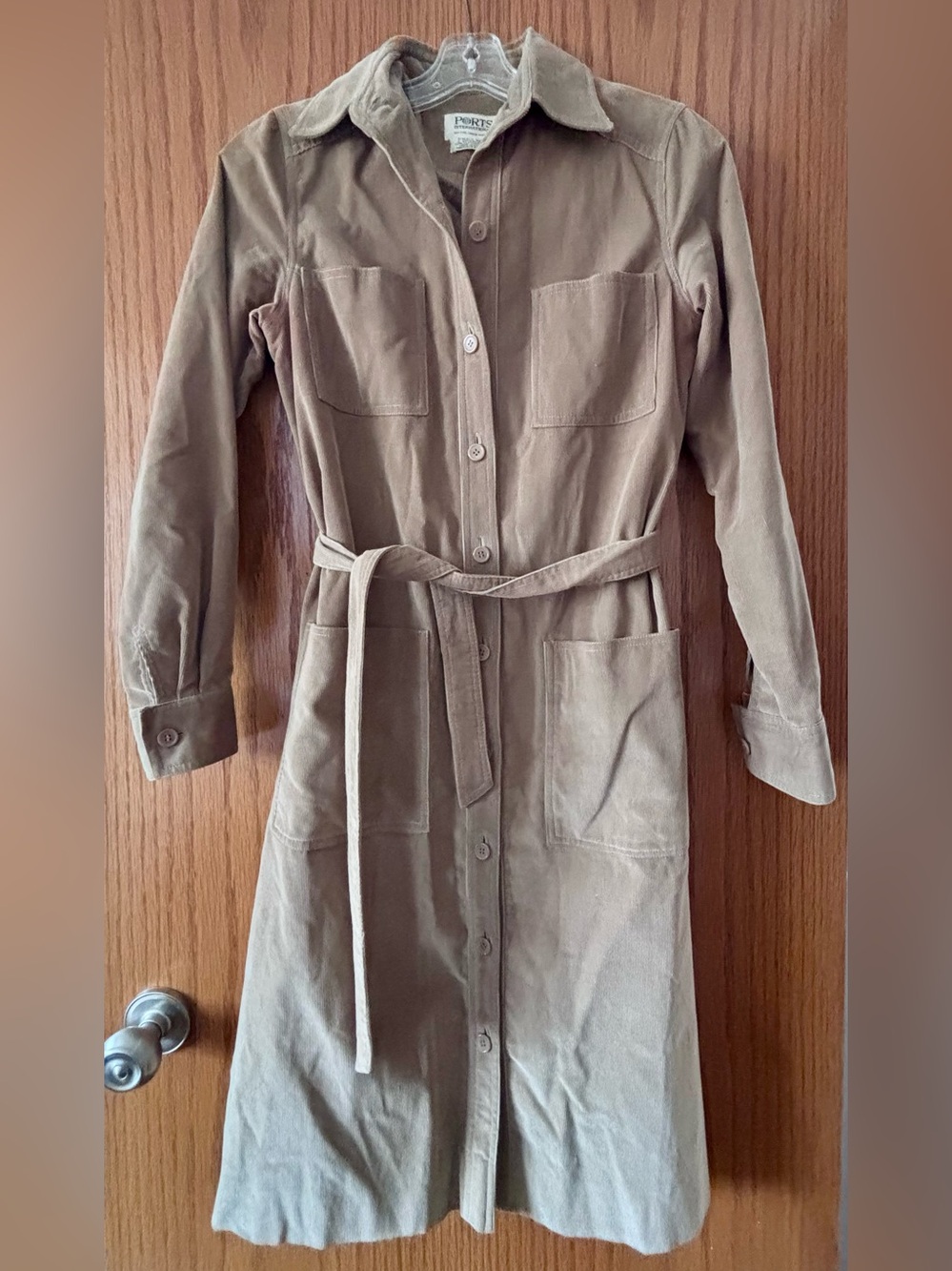 Ports international Beige Long-Sleeve Belted Shirt Dress
